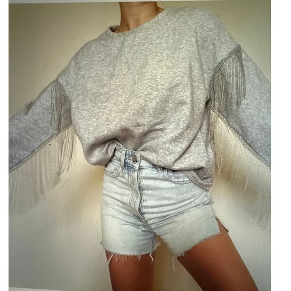 H & M Cowgirl sweatshirt with chain fringe Western comfort cozy fun unique L - Picture 4 of 11